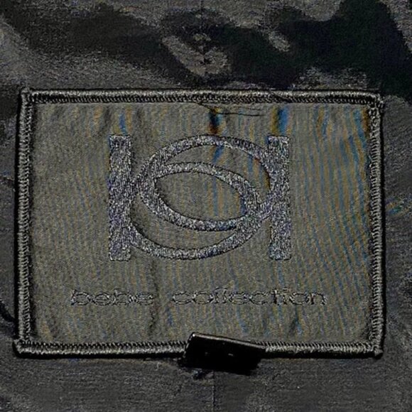 Y2K Bebe Blazer Blouse Women's 6 Black Gray Fitted Short Sleeve Button Front EUC - Picture 8 of 9